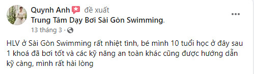 Đánh giá của học viên khi học bơi tại Sài Gòn Swimming